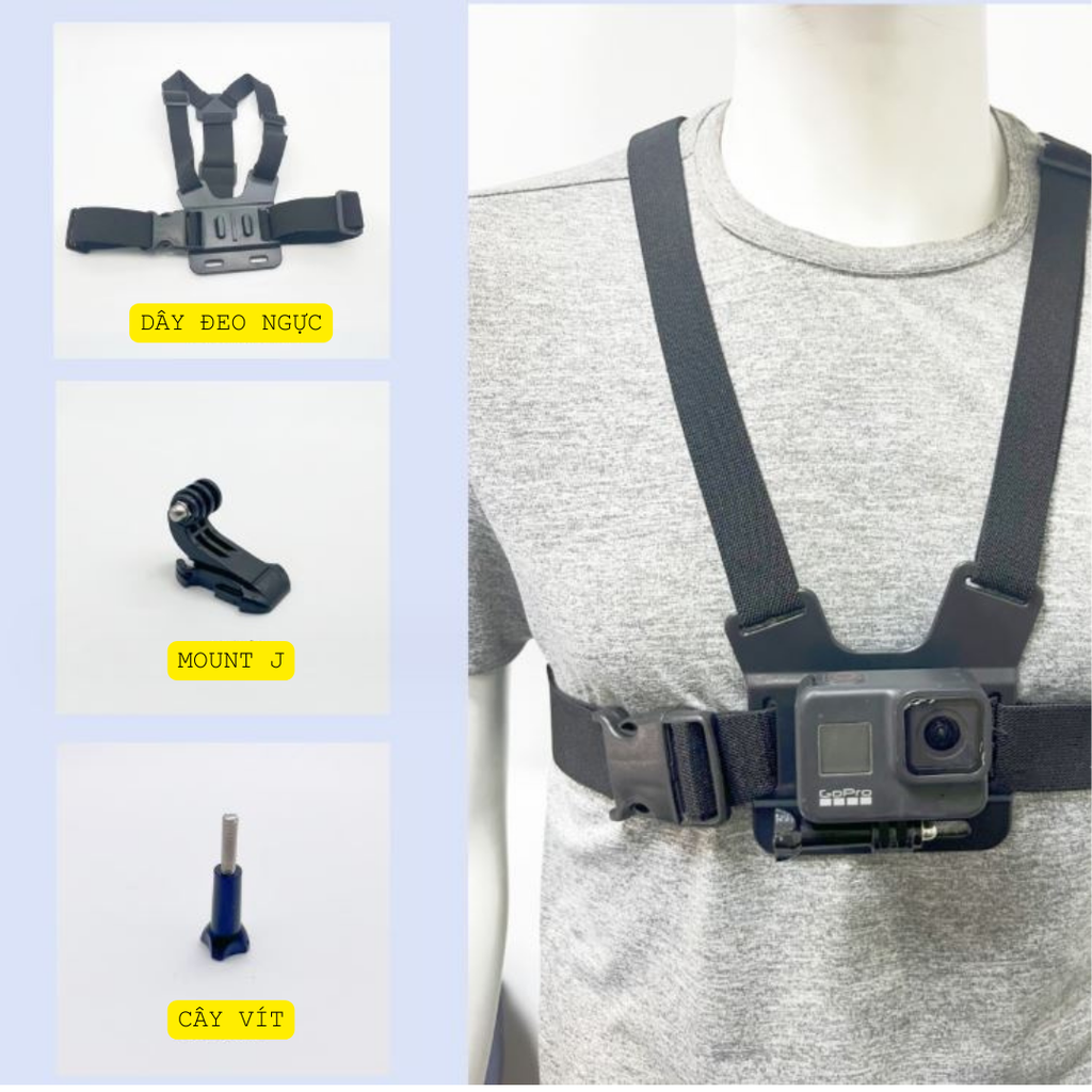 Dây đeo ngực gắn Gopro, Actioncam, điện thoại làm cam hành trình