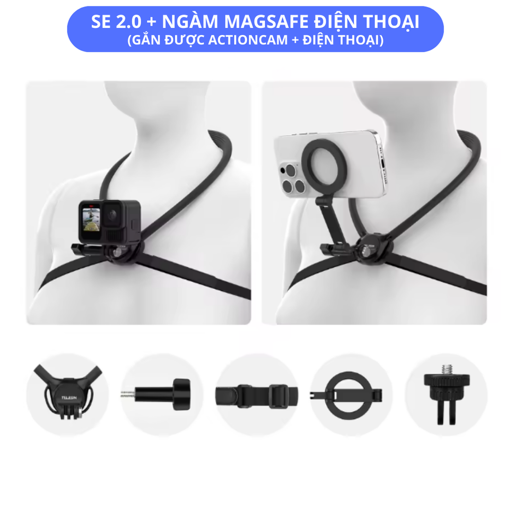 Vòng đeo cổ Telesin SE 2.0 gắn Actioncam Gopro Insta360 Actioncam chắc chắn