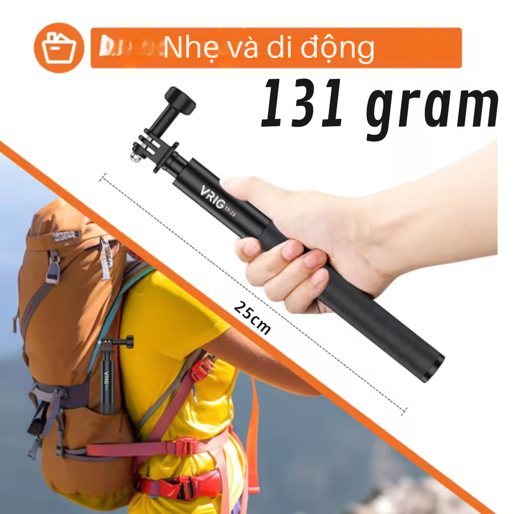 Gậy Vrig Tp-13 kéo dài 132cm gắn Insta360 Gopro Osmo Actioncam cứng cáp