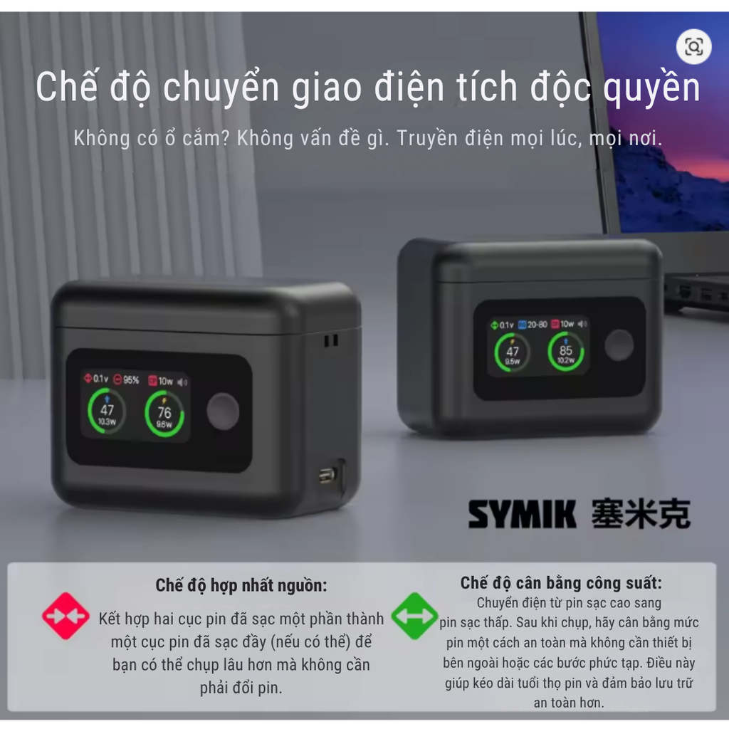 Hộp sạc nhanh Symik Insta360 X5 màn hình thông minh đủ thông số