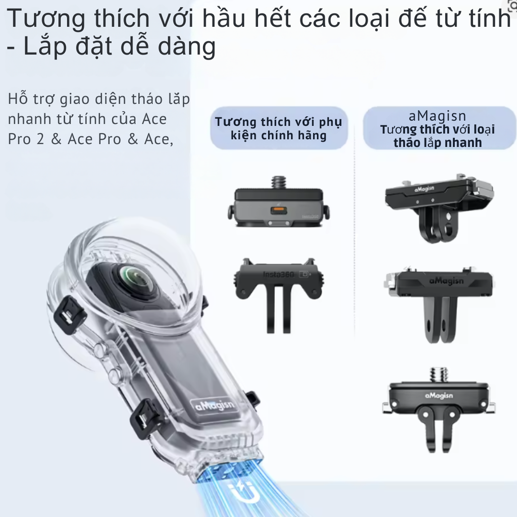 Khung chống nước aMagisn cho Insta360 X5 bơi lặn bảo vệ camera