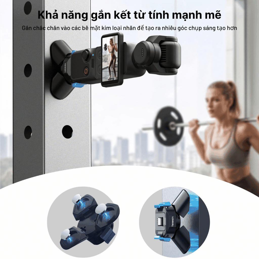 Đế 3 chân Telesin kiêm sạc cho Pocket 3 4 4P chân tự bung cổng sạc type C