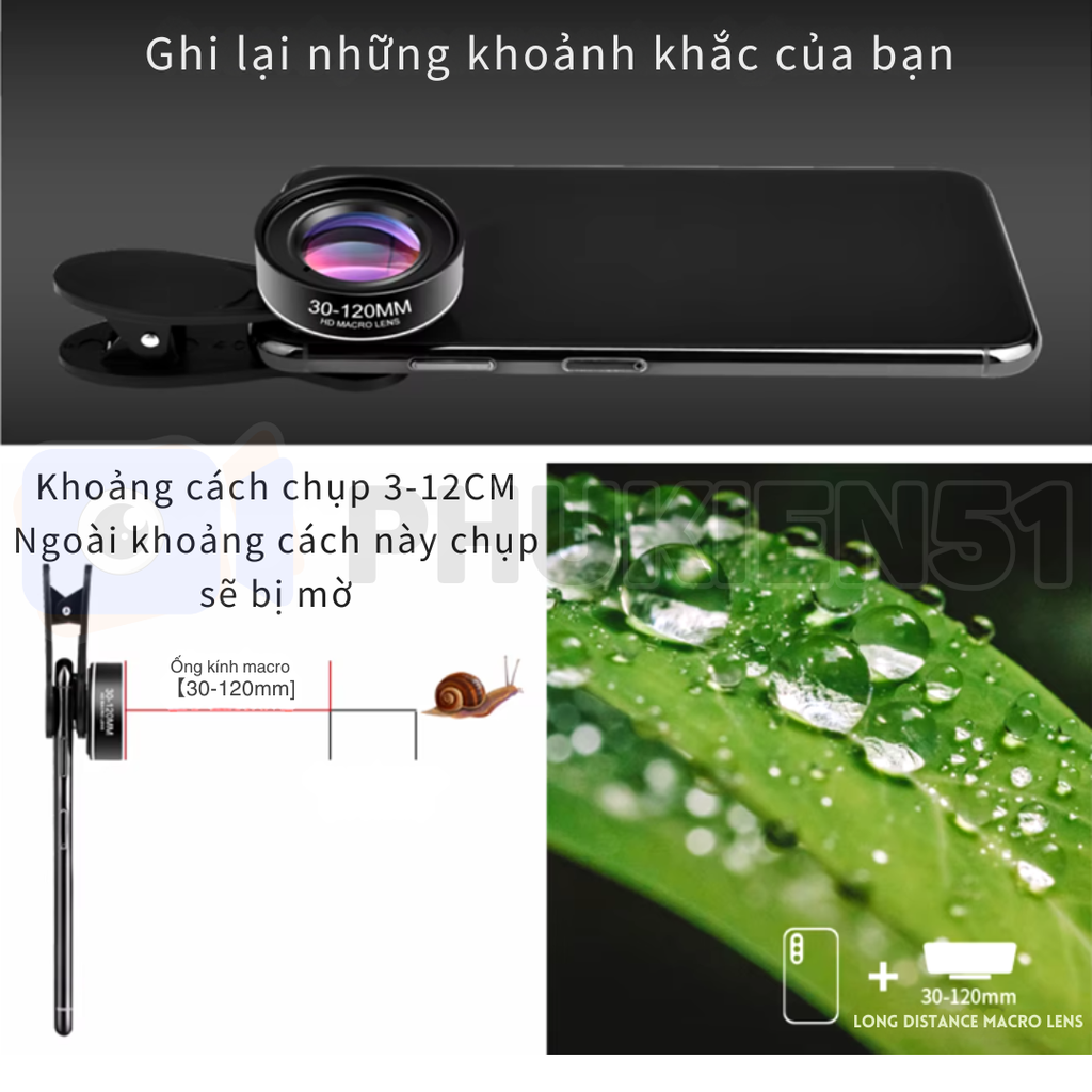 Lens Marco 30-120mm hỗ trợ điện thoại quay chụp cận cảnh gần sắc nét