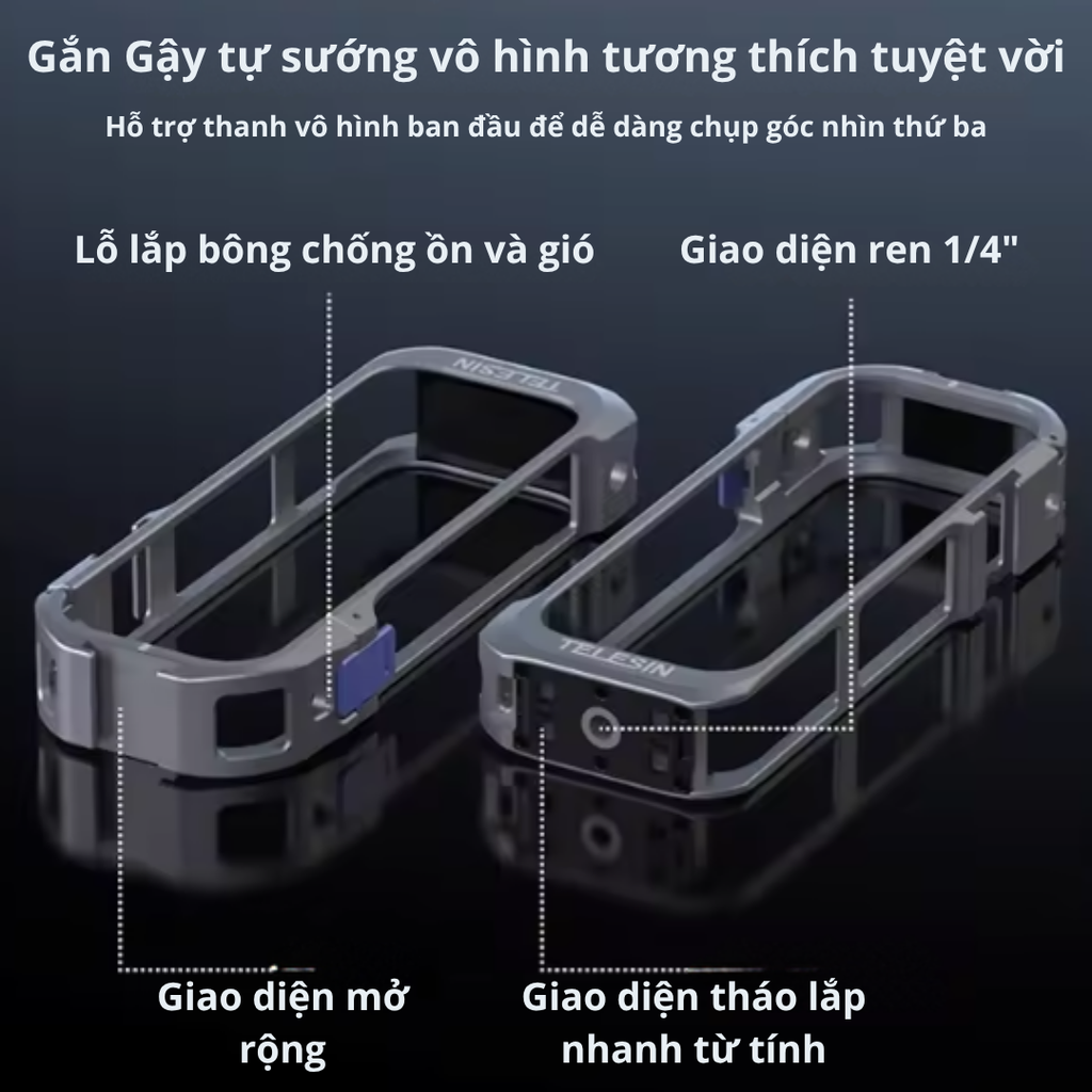 Khung Nhôm Telesin cho Insta360 X5 bảo vệ lens máy toàn diện chắc chắn