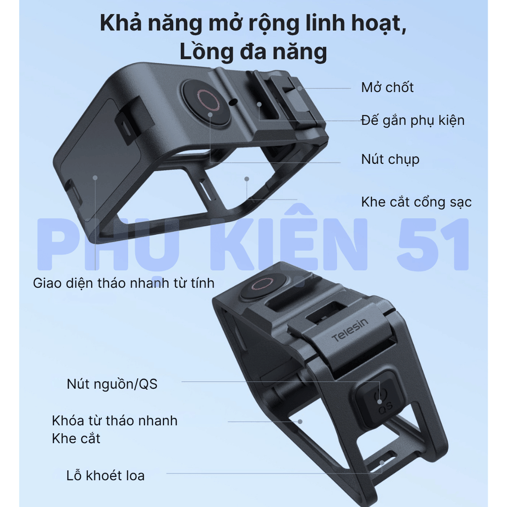Khung nhựa Telesin Action 6 hỗ trợ gắn dọc bảo vệ camera
