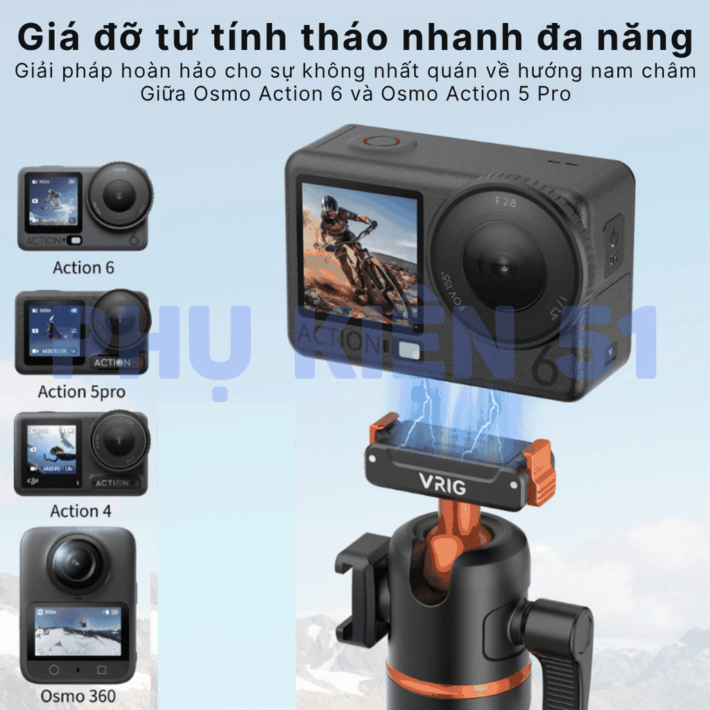 Gậy Vrig kiêm Remote Action 6 5 4 Osmo 360 gấp gọn tích hợp ngàm dài 55cm