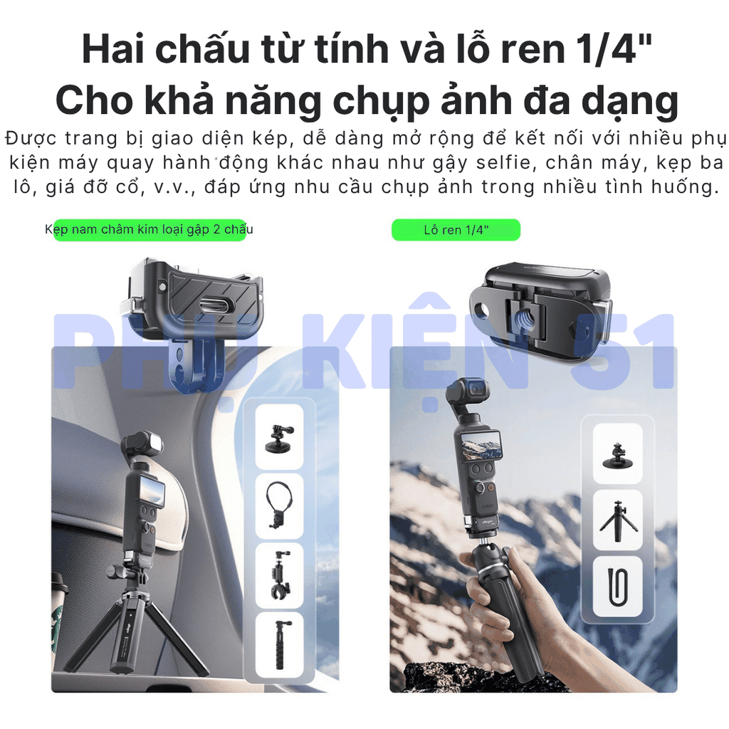Ngàm tích hợp sạc Pocket 4 3 gắn nhiều phụ kiện ngàm kép cổng Type C