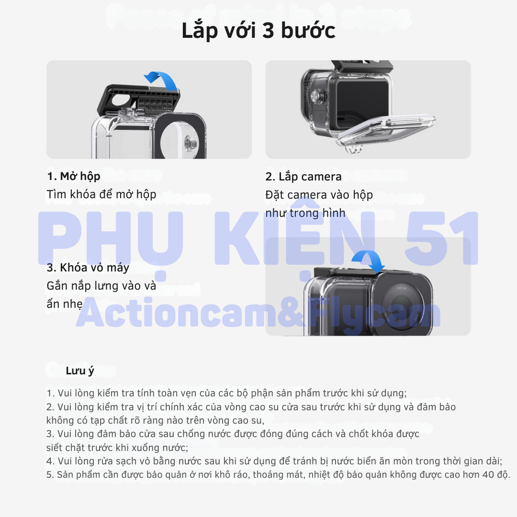 Khung vỏ chống nước TELESIN ACTION 6 chống nước đi bơi, đi lặn bảo vệ camera S4-WTP-12