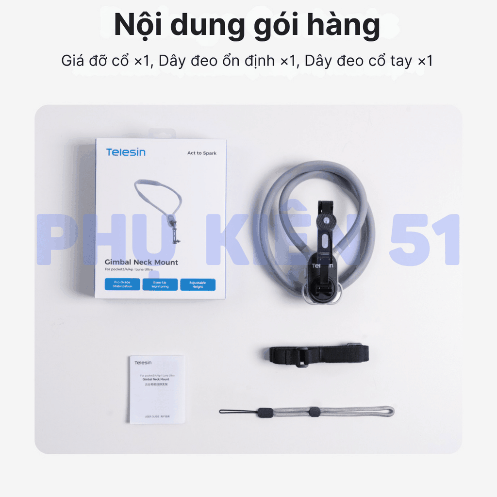 Vòng đeo Telesin Pocket 3 4 Luna hỗ trợ đeo cổ quay Pov đầu 1/4 inch