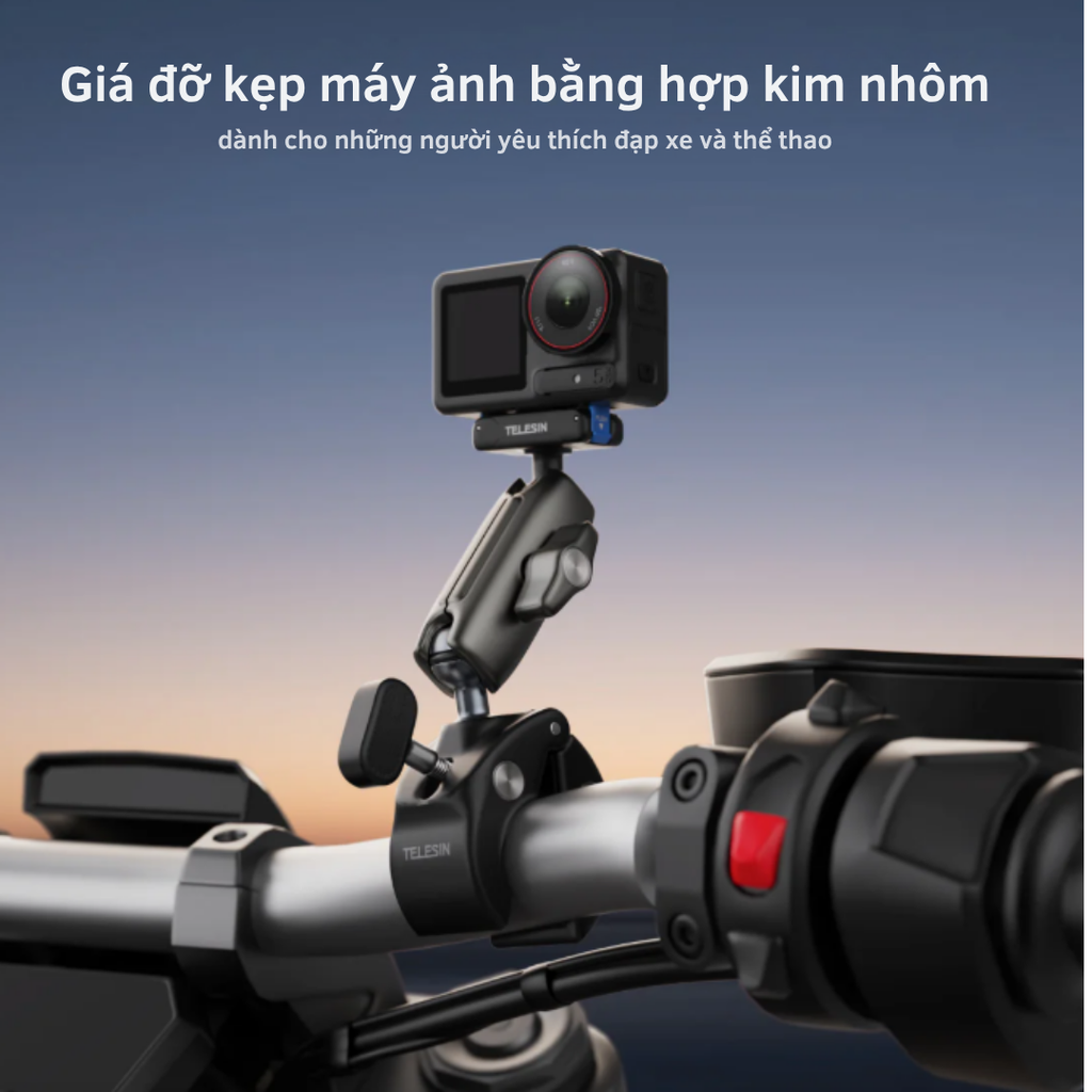 Kẹp càng cua Telesin cho Action 5 4 3 Osmo 360 gắn ghi đông xe xoay 360 độ tuỳ chỉnh