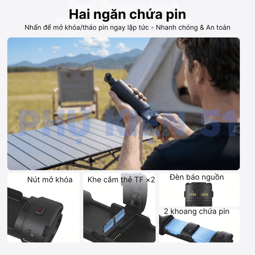 Tay cầm hộp sạc TELESIN cho Action 6 5 Osmo 360 cầm tay tiện dụng