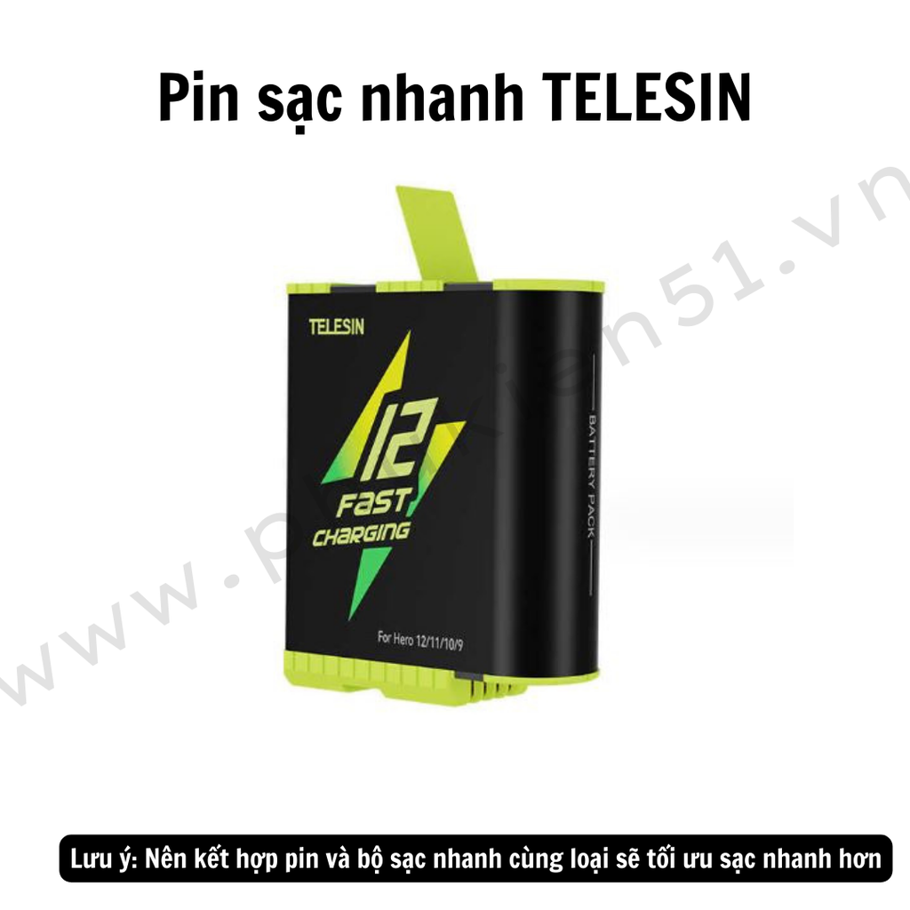 Pin Gopro Hero 12 11 10 9 Black và Bộ Sạc Nhanh PD 20W Telesin - Telesin Fast Charging
