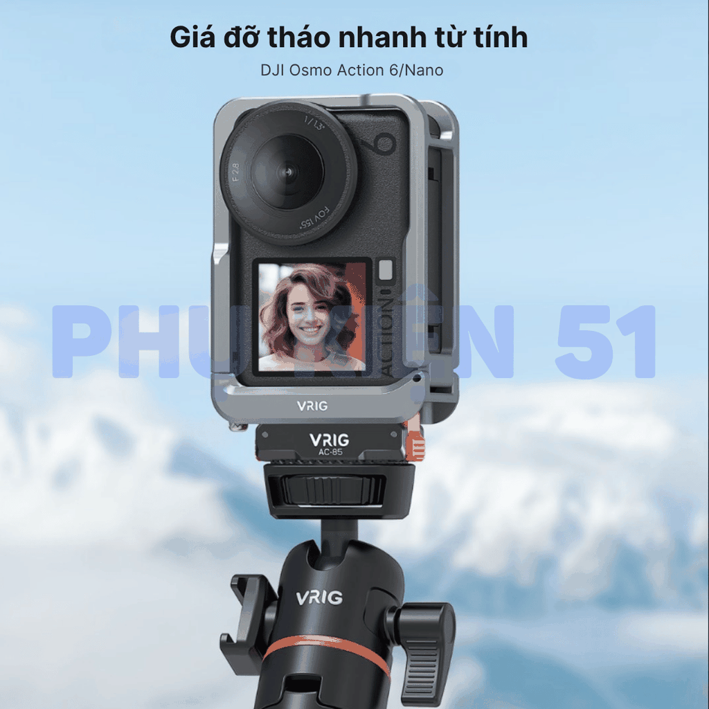 Ngàm nam châm Vrig Action6 Nano có lỗ ốc 1/4 inch tiện lợi