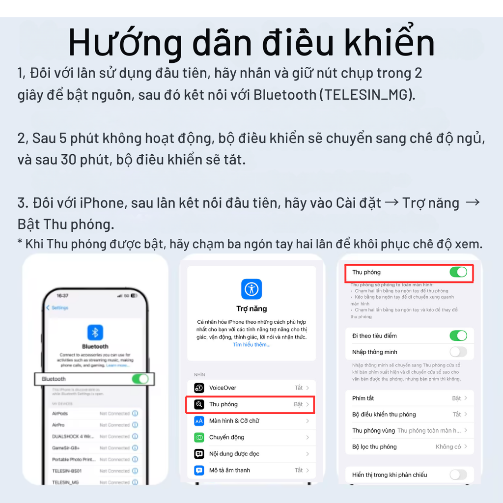 Tay cầm Bluetooth hỗ trợ Iphone quay phim chụp hình dễ dàng ổn định