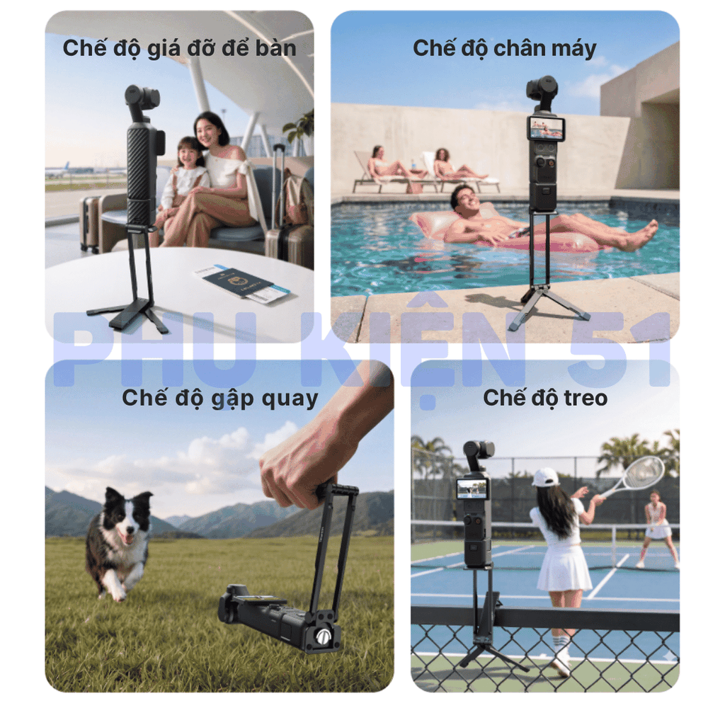 Tay cầm gấp gọn Pocket 3 4 4P kiêm tripod , đế từ tính chân đứng cầm tay