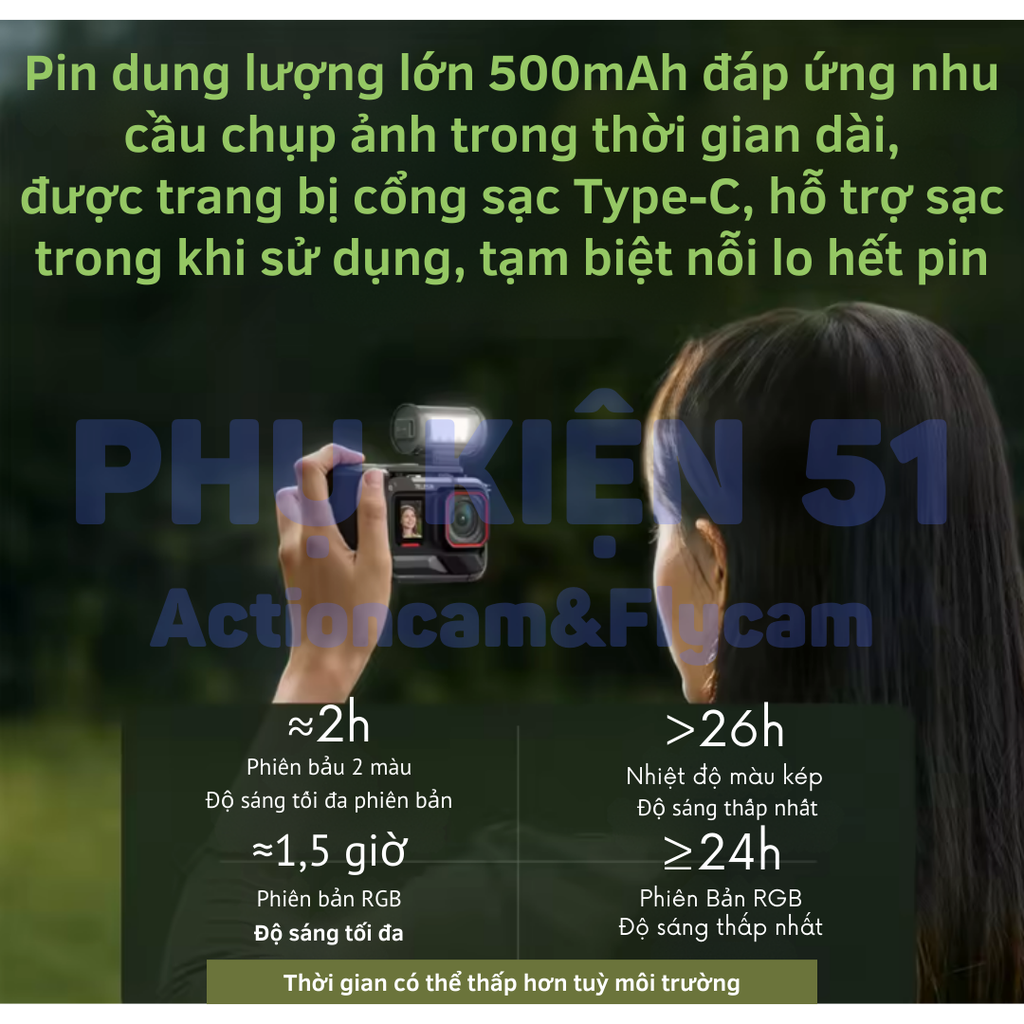 Đèn Telesin Mini trợ sáng Actioncam máy ảnh , trang trí đẹp gắn ngàm Cold Shoe