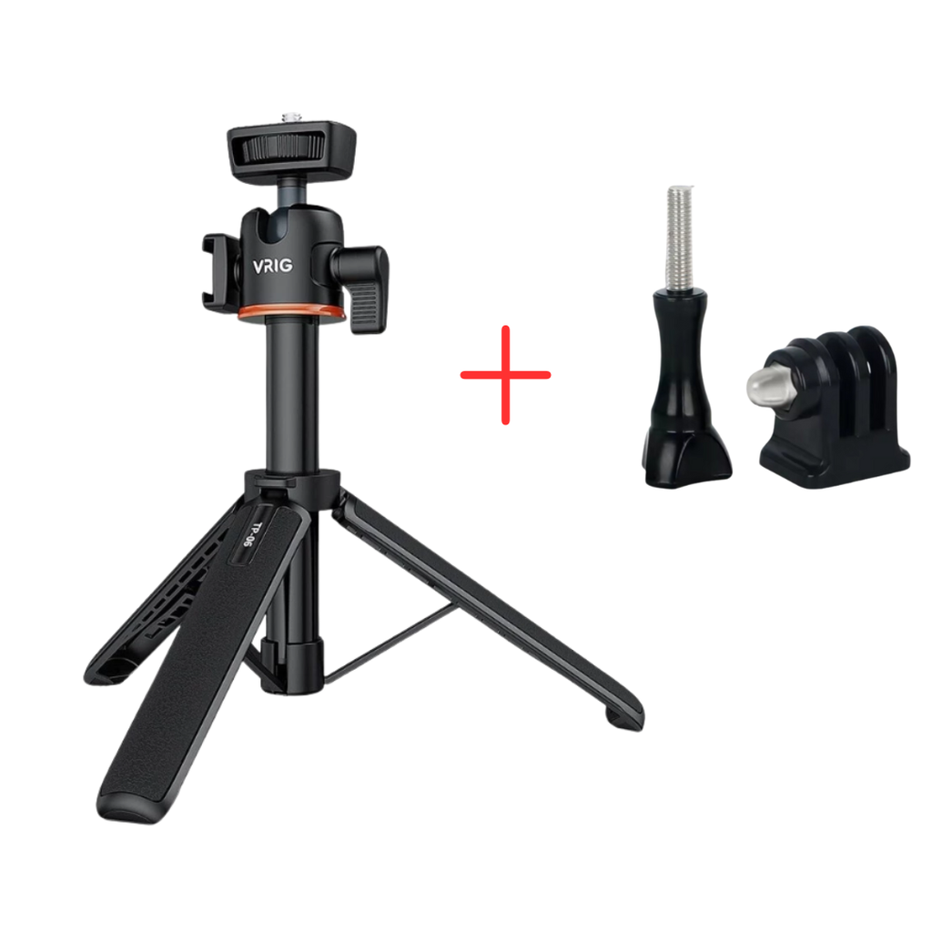 Tay cầm Vrig TP 06 mini vlog chịu tải 1,5kg cứng cáp gắn máy ảnh điện thoại Actioncam Gopro Action