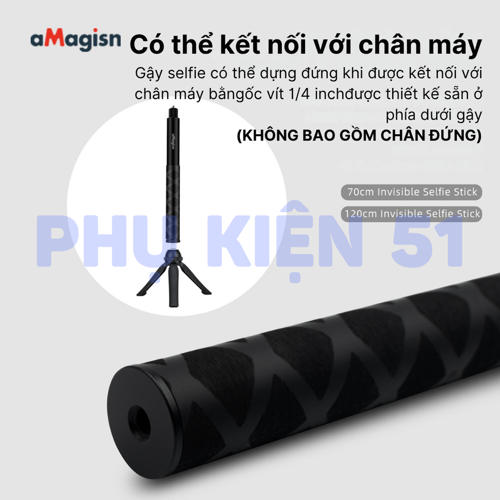 Gậy aMagisn tàng hình Insta360 X5 X4 X3 Osmo 360 kéo dài 70cm 120cm
