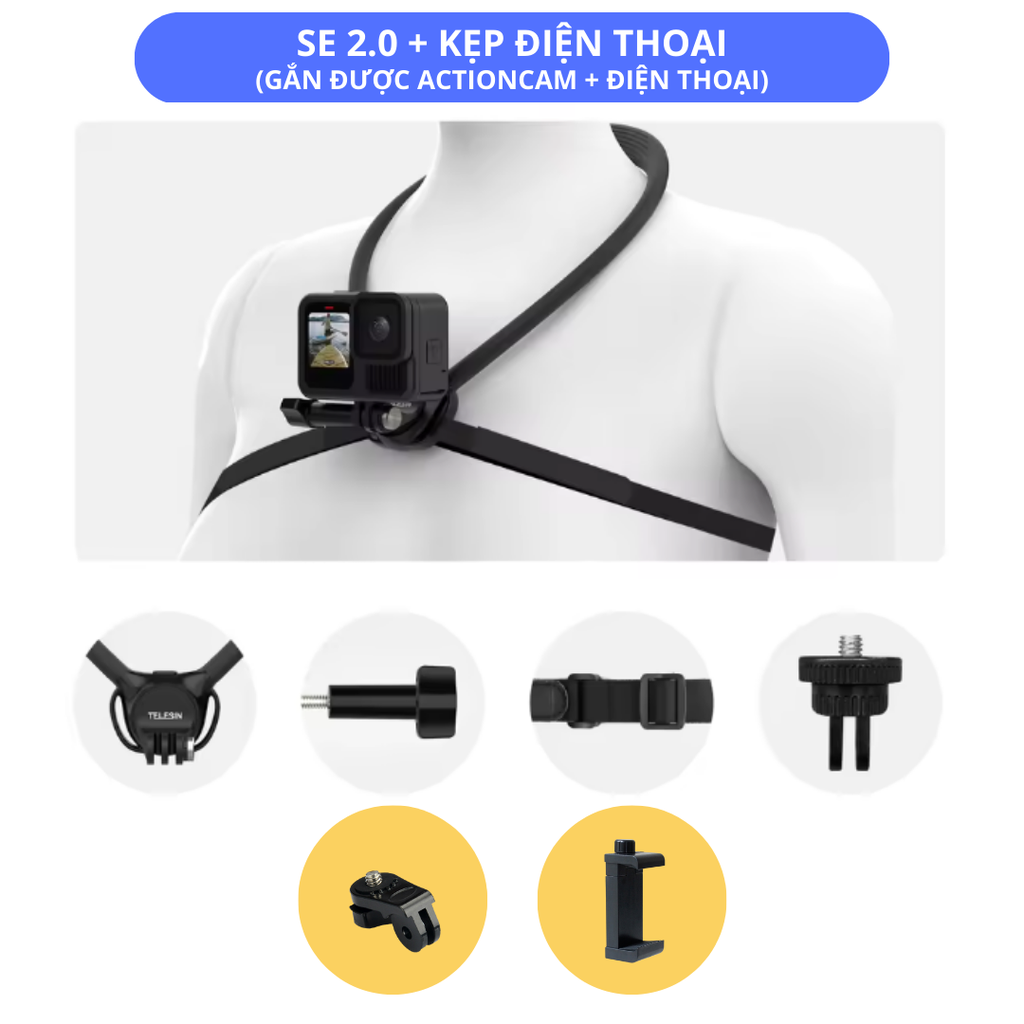 Vòng đeo cổ Telesin SE 2.0 gắn Actioncam Gopro Insta360 Actioncam chắc chắn
