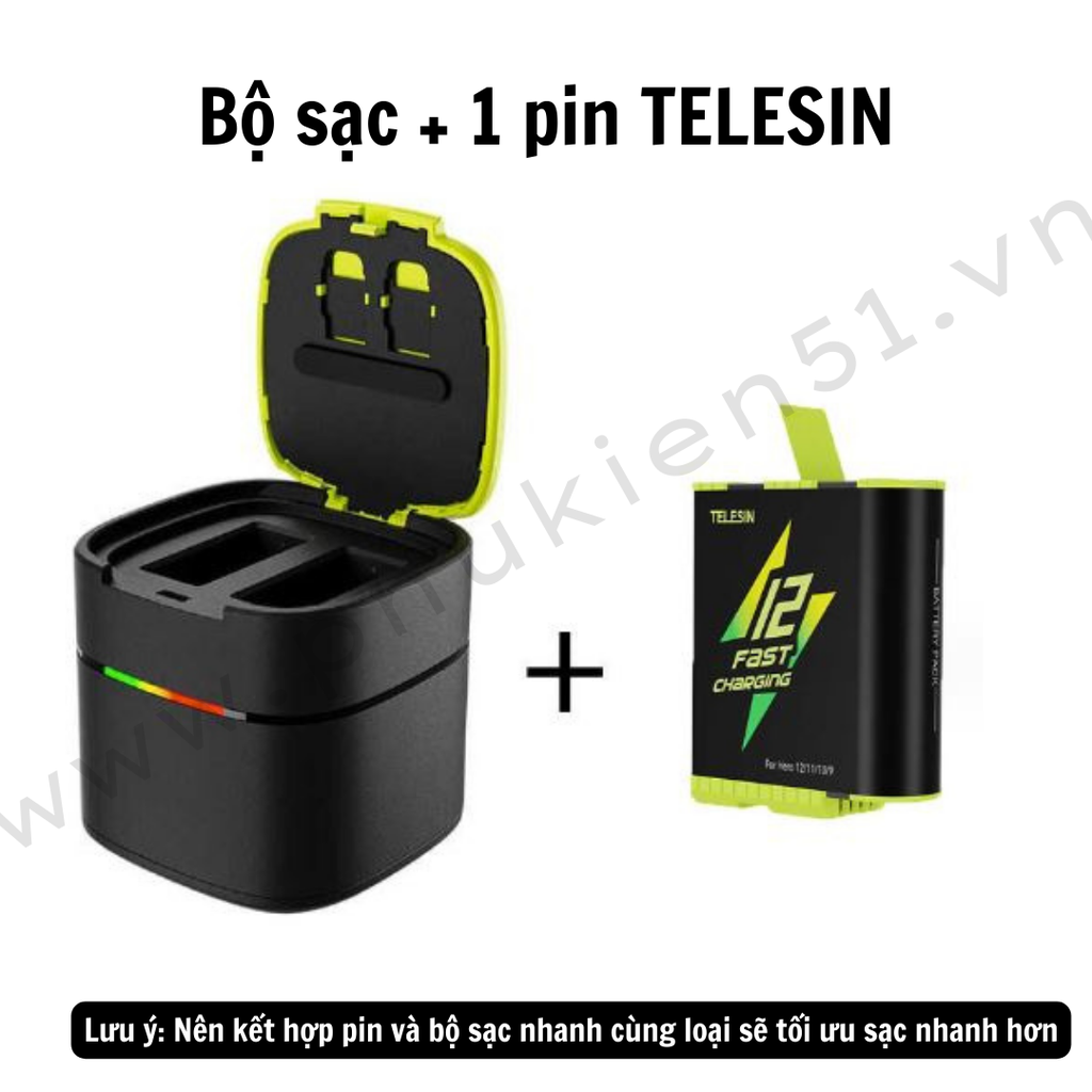 Pin Gopro Hero 12 11 10 9 Black và Bộ Sạc Nhanh PD 20W Telesin - Telesin Fast Charging