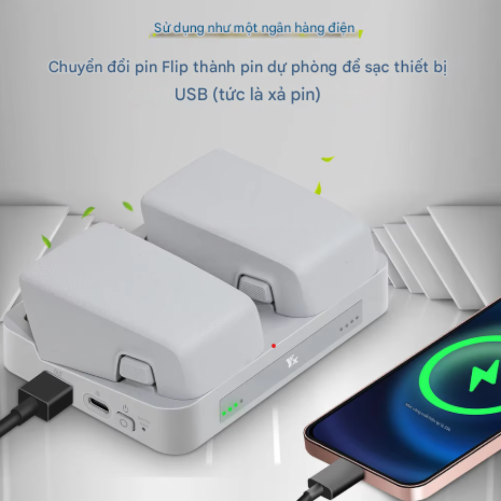 Dock sạc DJI Flip hỗ trợ sạc nhanh 2 khe pin có đèn báo