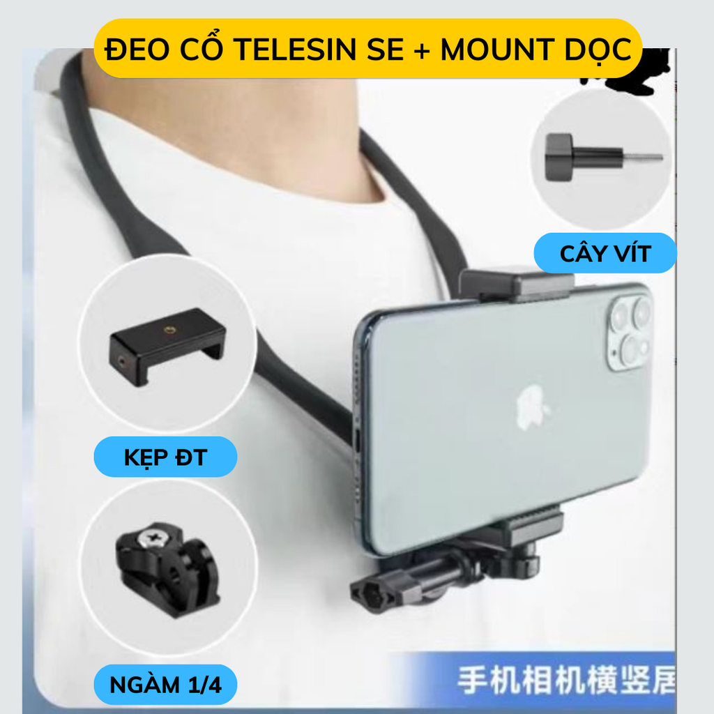 Vòng đeo cổ TELESIN SE gắn điện thoại , Gopro, ActionCam, Omso Action, Insta360 Ace pro
