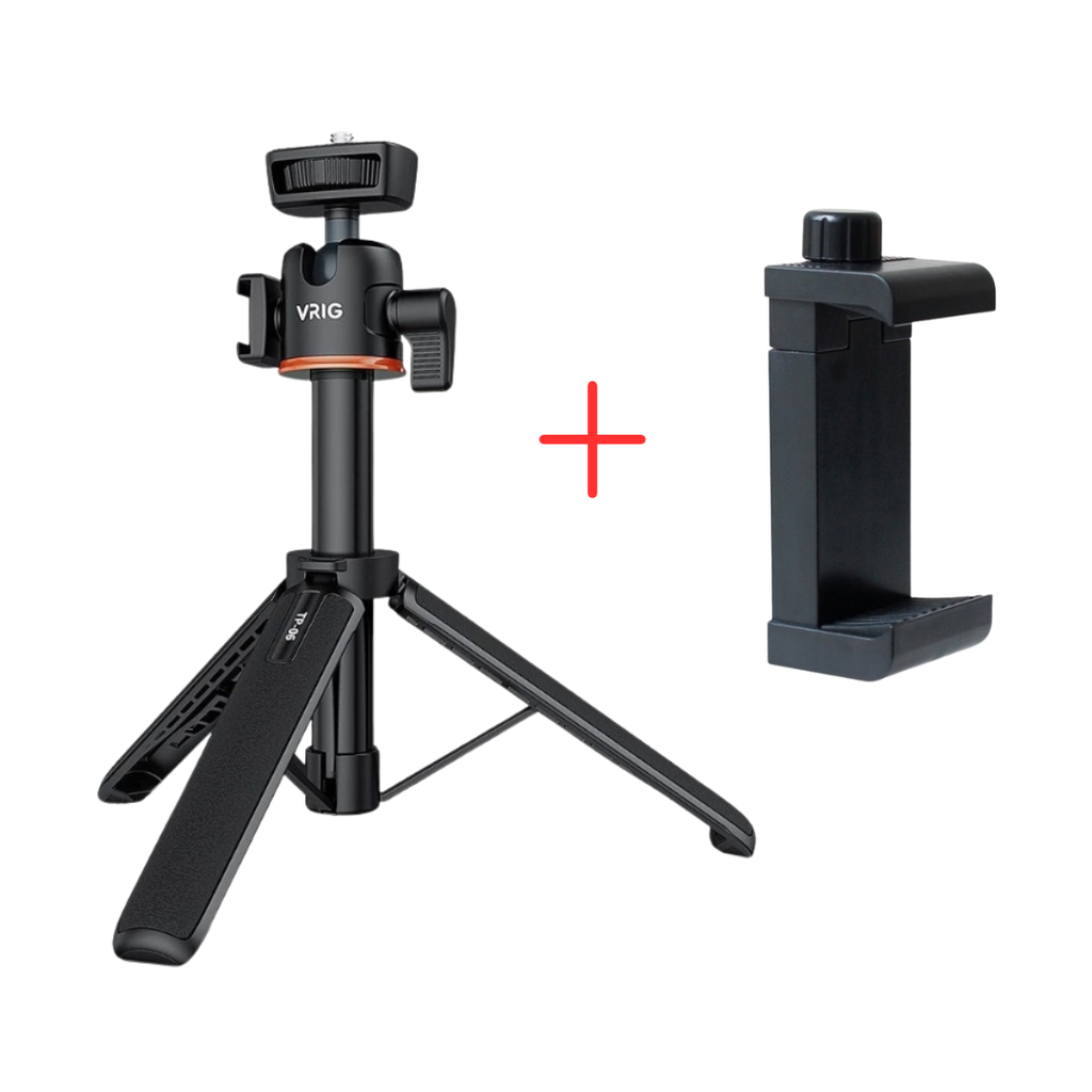 Tay cầm Vrig TP 06 mini vlog chịu tải 1,5kg cứng cáp gắn máy ảnh điện thoại Actioncam Gopro Action