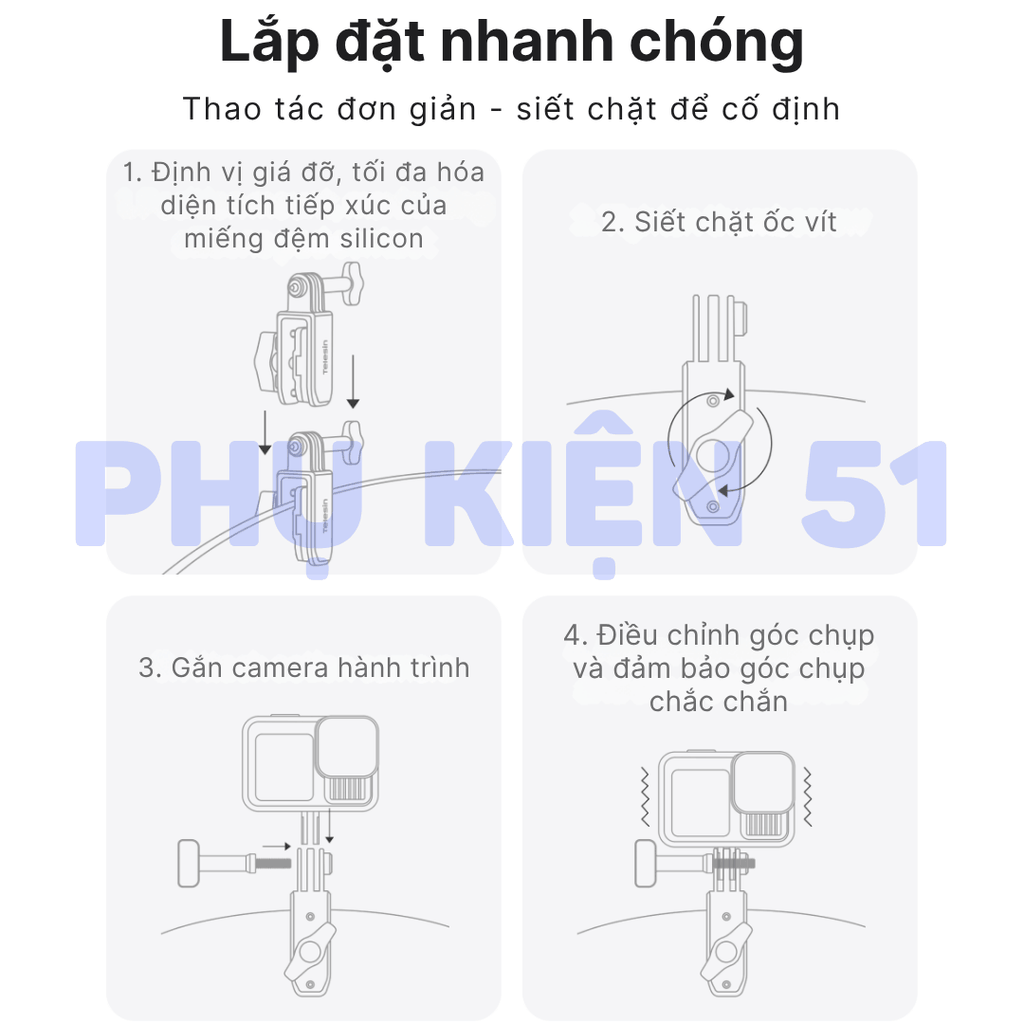 Giá đỡ kẹp kính Telesin cho Actioncam kẹp kính chắn gió nhôm CNC chắc chắn