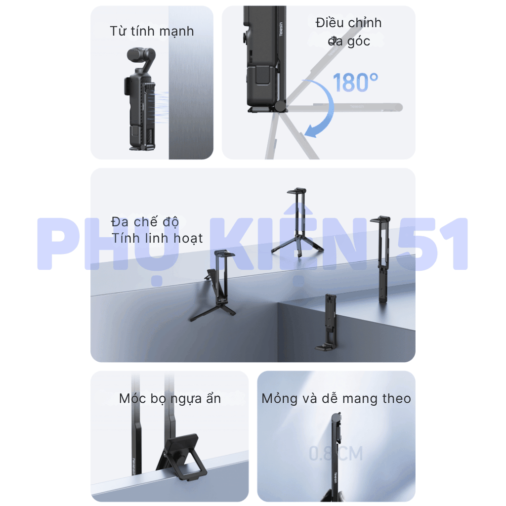 Tay cầm gấp gọn Pocket 3 4 4P kiêm tripod , đế từ tính chân đứng cầm tay