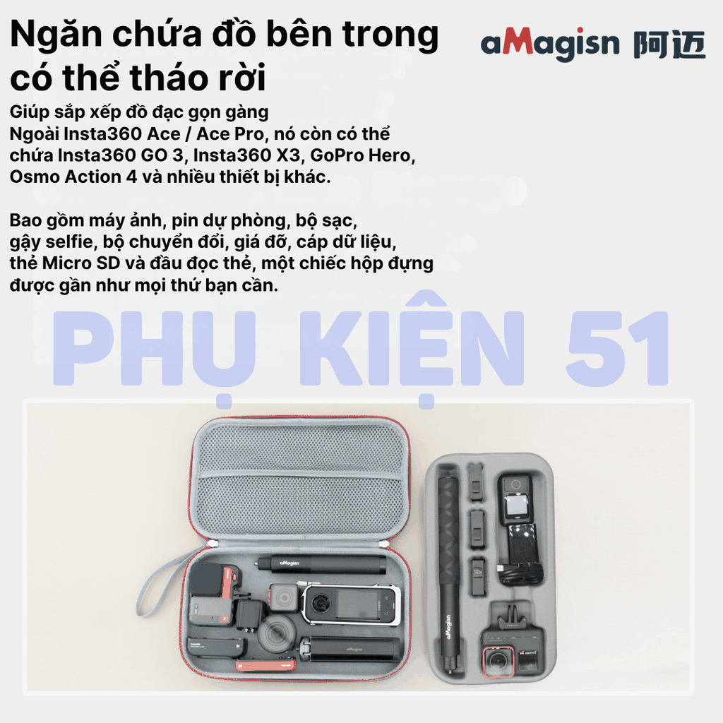 Túi aMagisn đựng Insta360 Ace Pro 2 nhiều phụ kiện gọn gàng