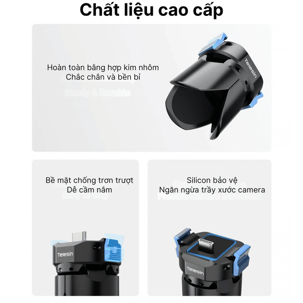 Đế 3 chân Telesin kiêm sạc cho Pocket 3 4 4P chân tự bung cổng sạc type C