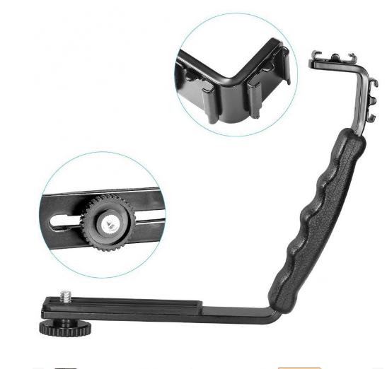 Giá Đỡ Chữ L gắn Đèn Flash ,Micro  2 Ngàm cho Gimbal ,Vlog