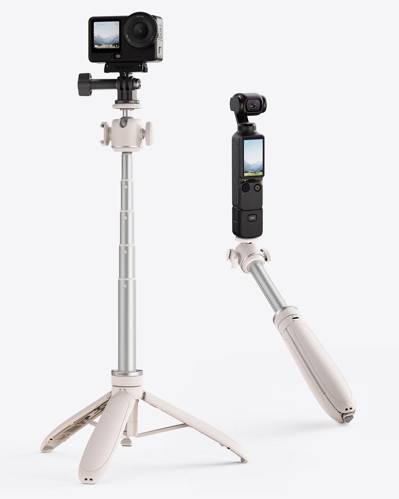 Tripod Telesin tự bung chân kéo dài 65cm gắn Actioncam Pocket Màu trắng