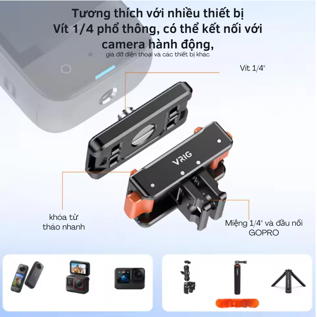 Ngàm Vrig AC 07 cho Insta360 Ace Pro Pro 2 X2 X3 X4 X5 Gopro 12 thao lắp nhanh ngàm chắc chắn