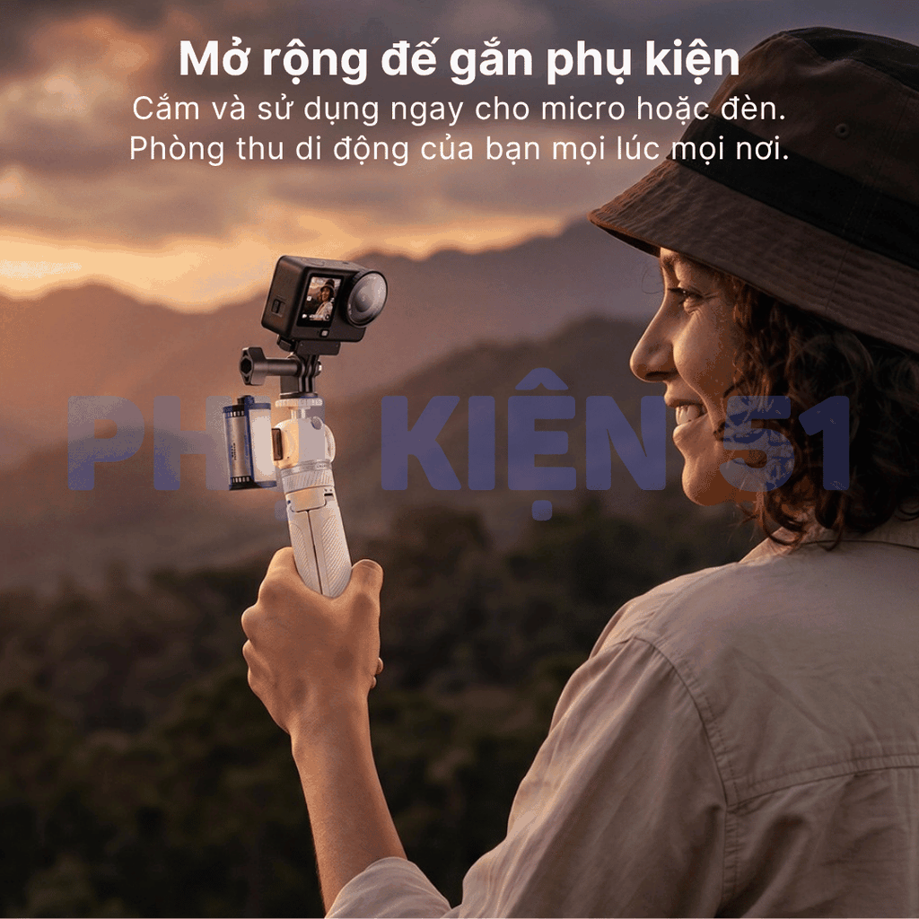 Tripod Telesin tự bung chân kéo dài 65cm gắn Actioncam Pocket Màu trắng