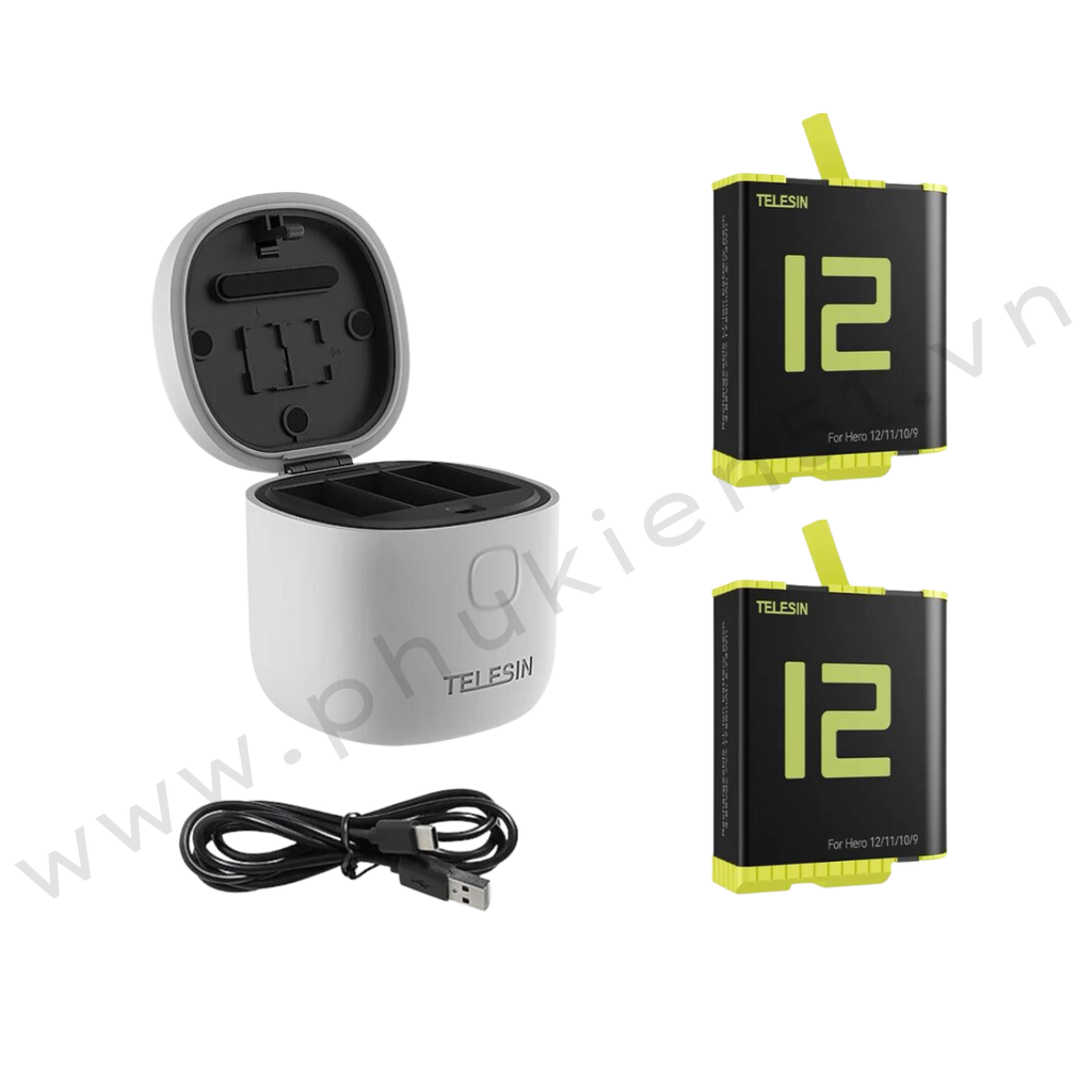 Pin Gopro 12 11 10 9 Black và ALLIN box Telesin hỗ trợ sạc , đọc thẻ TF