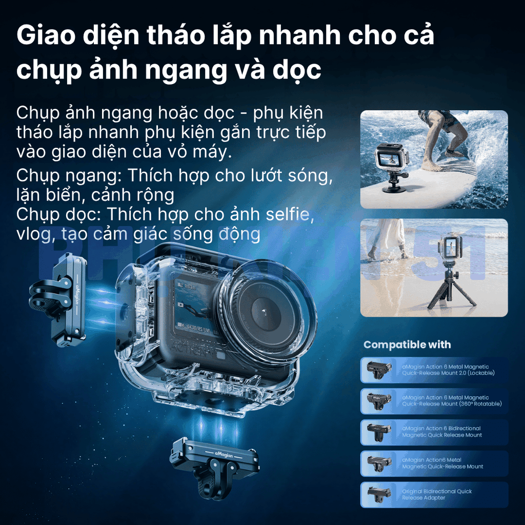 Khung chống nước aMagisn Action 6 bảo vệ camera chống nước bơi lặn