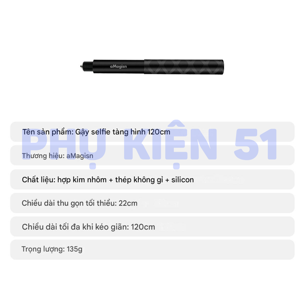 Gậy aMagisn tàng hình Insta360 X5 X4 X3 Osmo 360 kéo dài 70cm 120cm