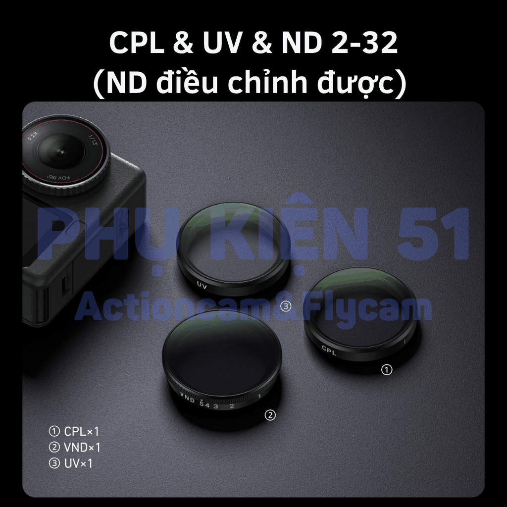 Bộ lọc Telesin CPL UV VND 8-32 cho Action 6 chuyên nghiệp có thể điều chỉnh ND