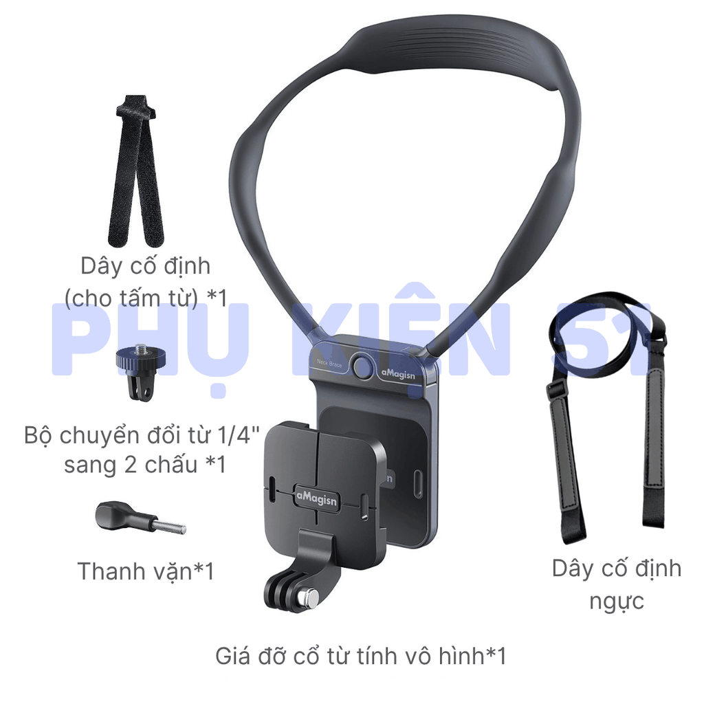 Vòng đeo cổ aMagisn từ tính cho Actioncam giấu ẩn trong áo hít mạnh mẽ