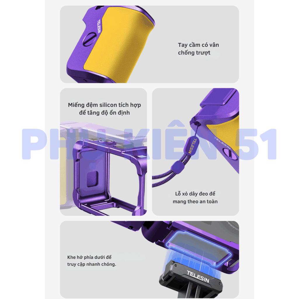 StreetGrip Kit TELESIN cho Action 6 màu đặc biệt - Tay cầm hỗ trợ chụp hình đường phố nghệ thuật