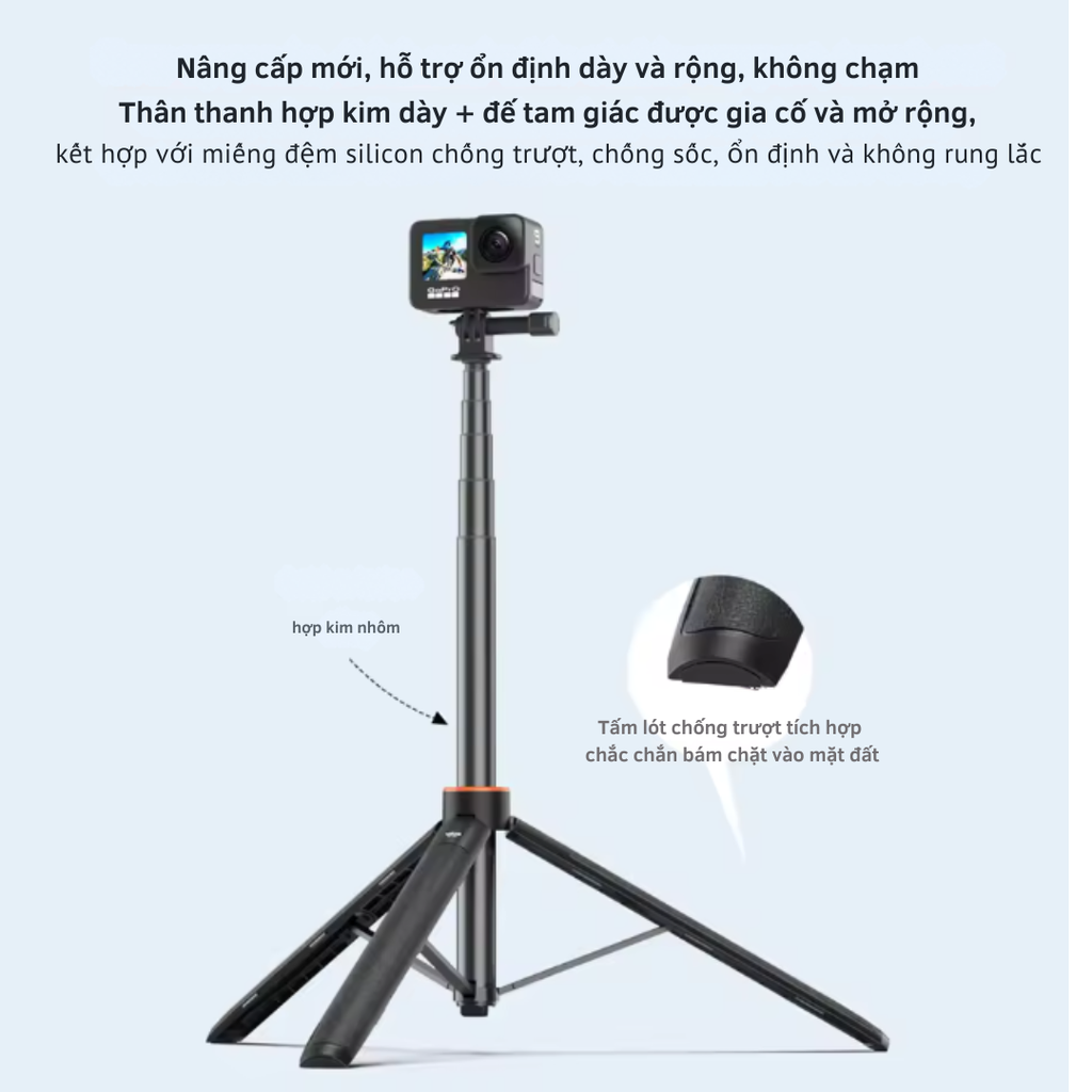 Gậy Vrig Tp 21 kéo dài 128cm tích hợp tripod gắn Actioncam Gopro Insta360 Actioncam