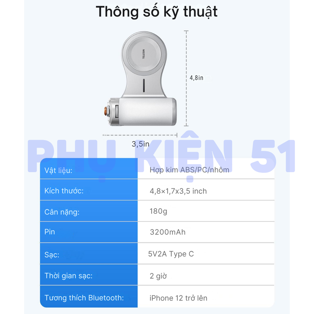 Telesin Pro Shot Imaging Grip Iphone Iphone 12 -17 Series hợp kim nhôm cao cấp
