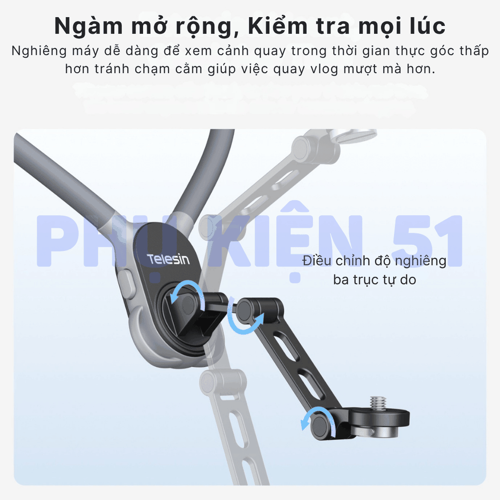 Vòng đeo Telesin Pocket 3 4 Luna hỗ trợ đeo cổ quay Pov đầu 1/4 inch