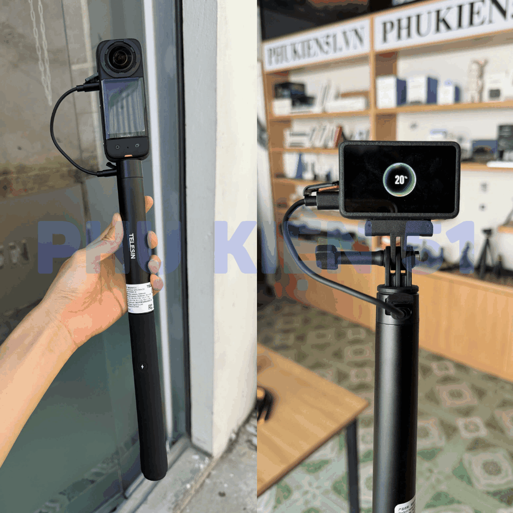 Gậy sạc Telesin 2.0 dự phòng Actioncam Insta360 Gopro 5000mah kéo dài thời gian sử dụng