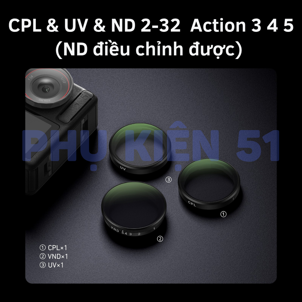 Kính lọc TELESIN CPL VND UV dành cho Osmo Action 5 Pro/ 4 /3