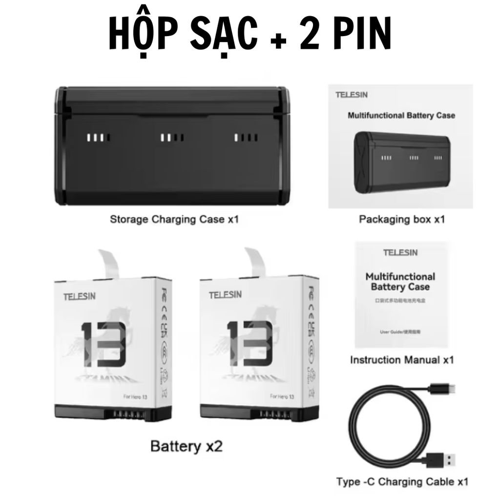 Hộp sạc và Pin Stamina Gopro 13 Black kéo dài thời gian sử dụng