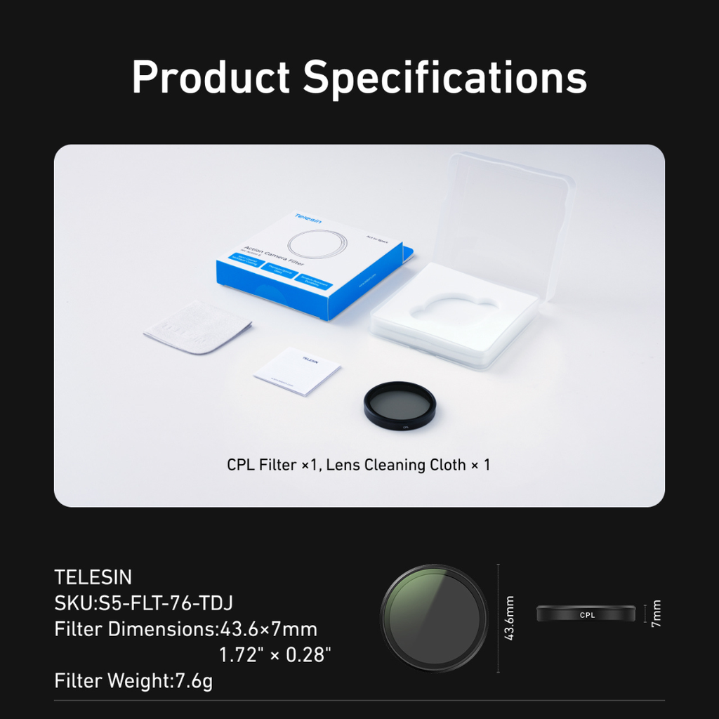 Bộ lọc Telesin CPL UV VND 8-32 cho Action 6 chuyên nghiệp có thể điều chỉnh ND