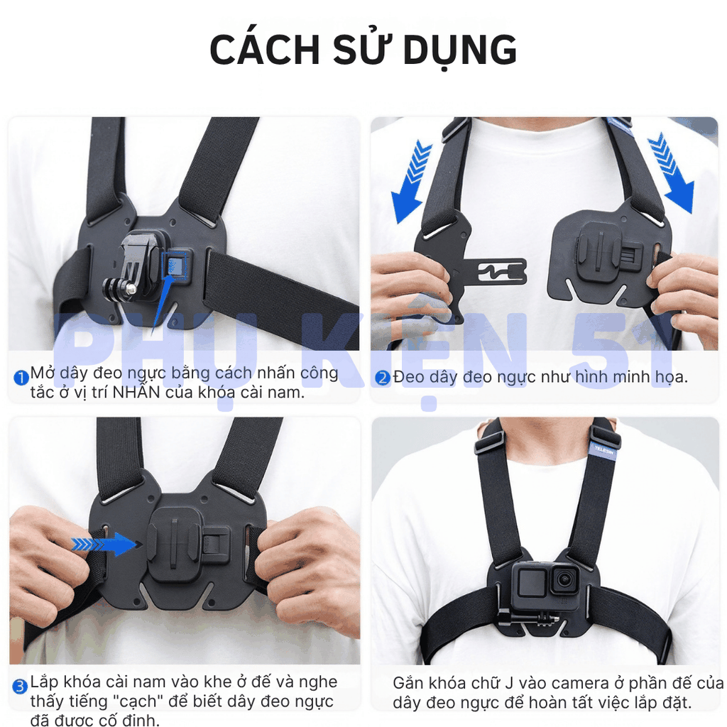 Dây đeo ngực TELESIN gắn ActionCam Gopro, Insta360 Ace Pro - TELESIN GP-UCS-001