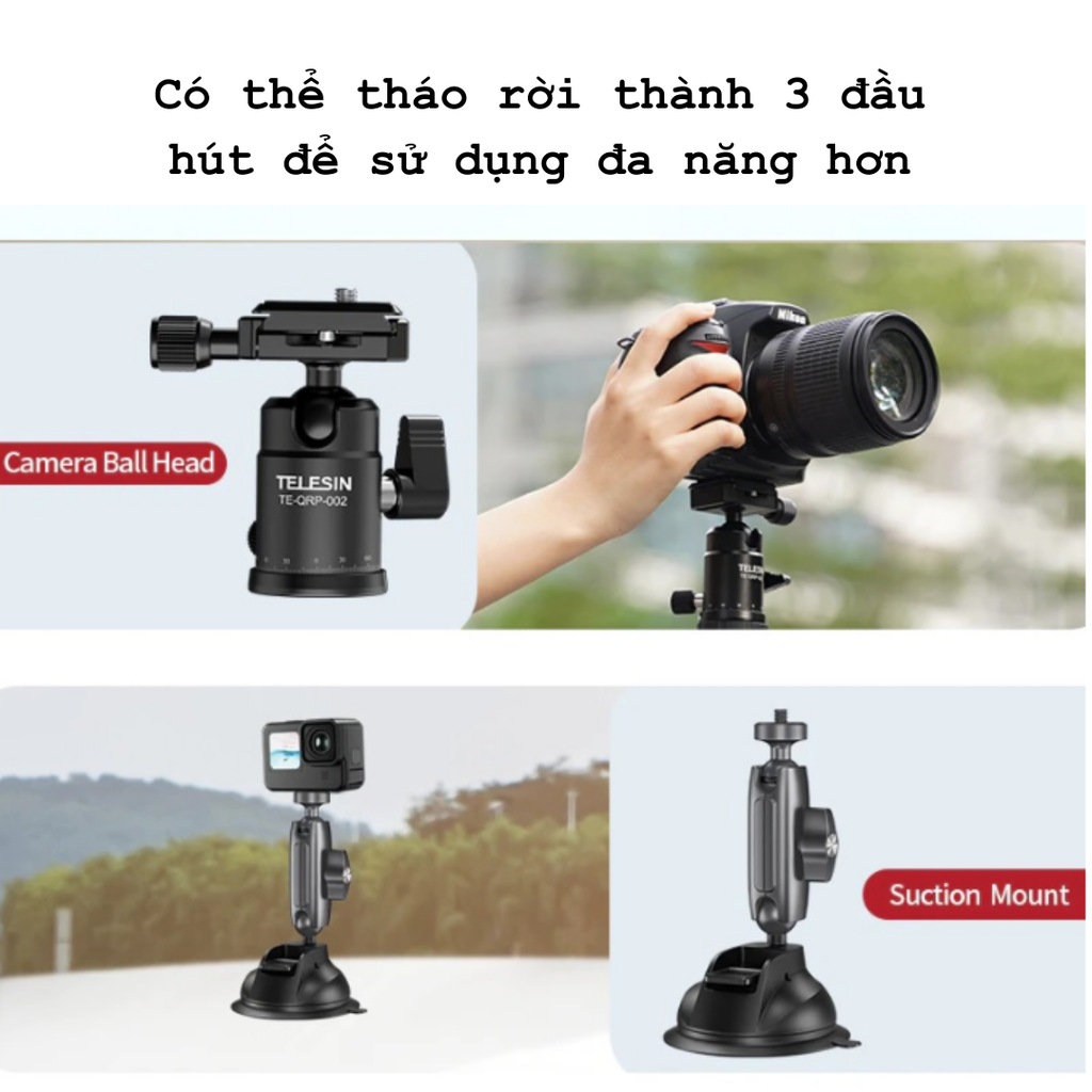 Đế Hít 3 Chân Cao Cấp TELESIN hỗ trợ gắn Actioncam Camera